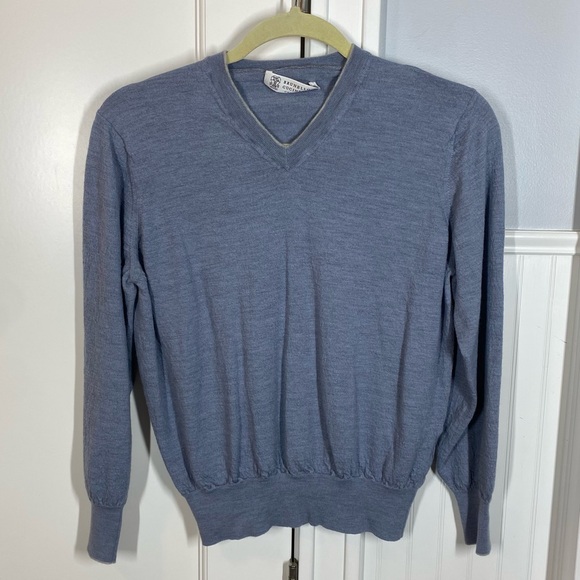 Brunello Cucinelli Blue V-Neck Sweater cashmere & wool size xs quiet luxury - Picture 1 of 7